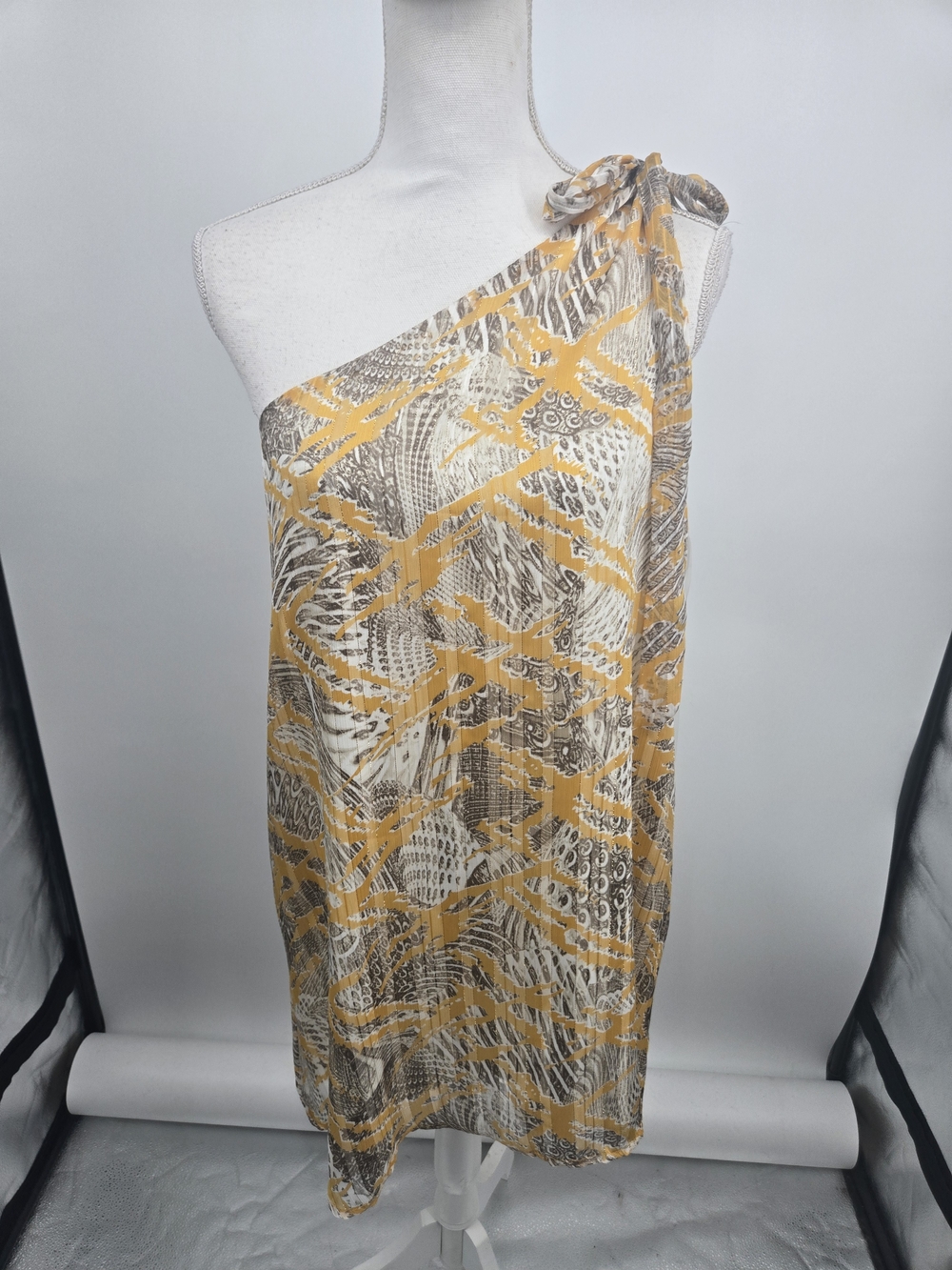 Pants Store Tie-Shoulder Dress in Gold and Taupe Large NWT (8646)